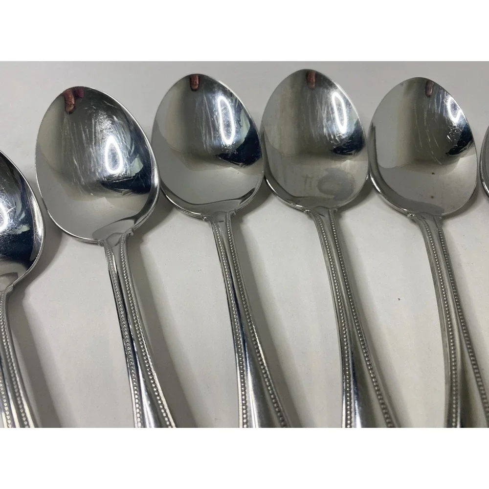 Lot of 8 Oneida Arbor-American Harmony Stainless Oval Soup Spoons 7 3/8